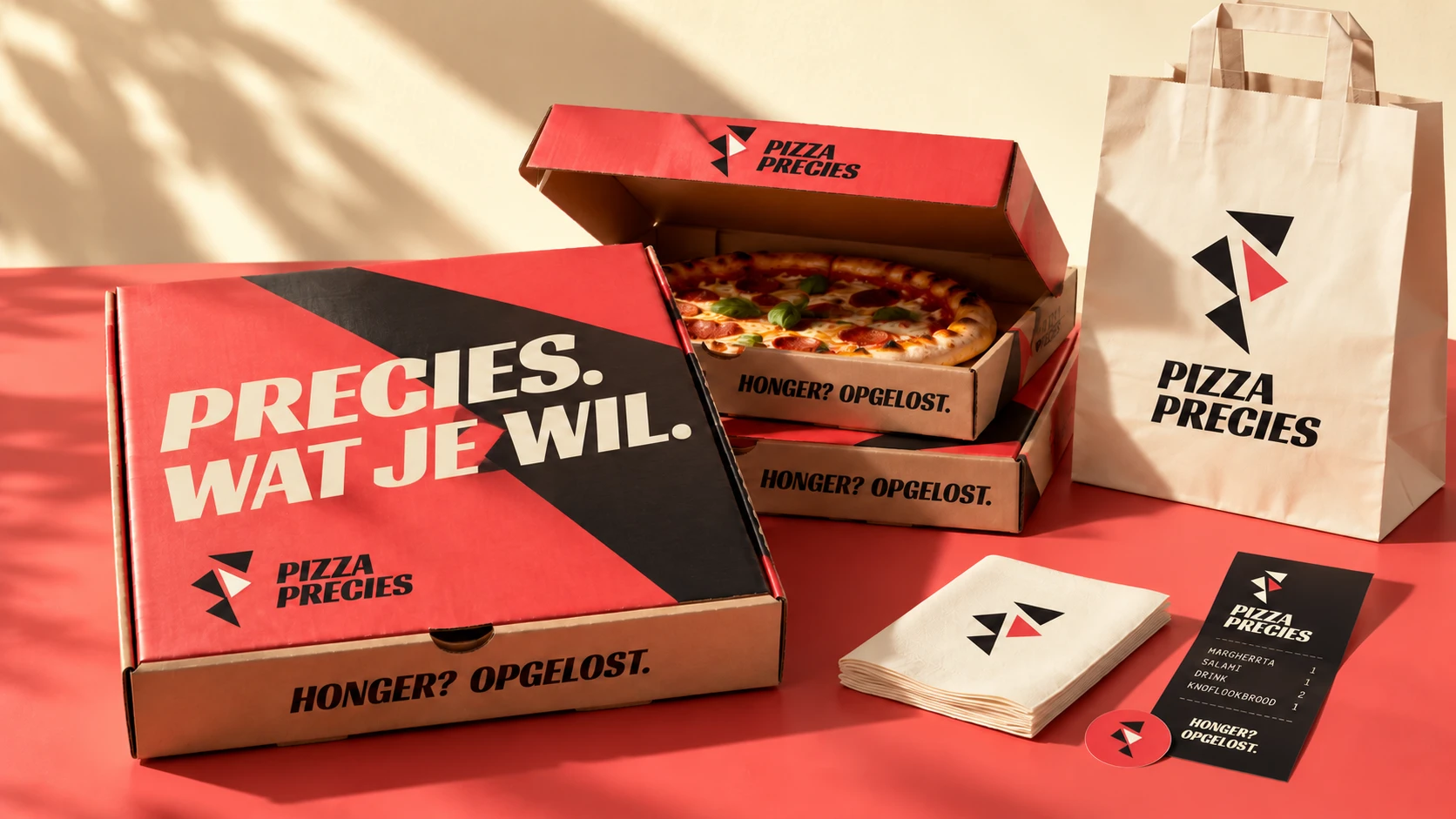 Pizza Precies-verpakking en merktoepassingen als visualisatie