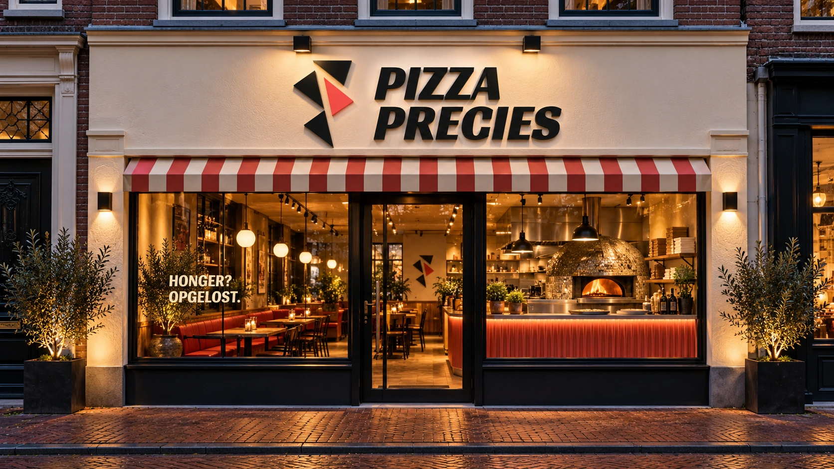 Merkvisualisatie van een Pizza Precies-gevel, geen bestaande vestiging